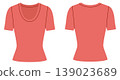 Red scoop neck top with fitted silhouette, clean construction lines and smooth shaping, minimal structure and simple casual appearance for everyday wear. Technical fashion illustration in flat color 139023689