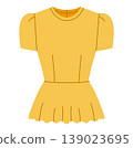 Yellow peplum top with puff sleeves, fitted bodice and flared hem with structured shaping and feminine silhouette. Technical fashion illustration front view. 139023695