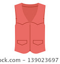 Red sleeveless vest with structured paneling and utility pocket details creating fitted silhouette with clean seams and modern functional design. Technical fashion illustration front view. 139023697