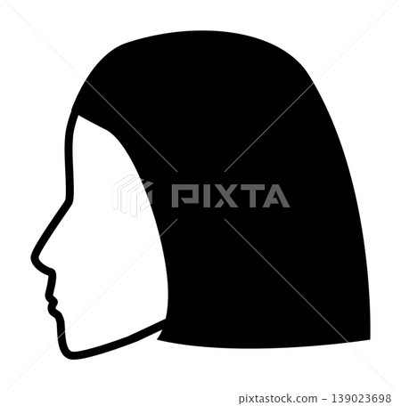 One Length Short hairstyle silhouette profile view, straight short hair structure clean outline for icon, avatar, logo, 139023698