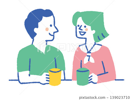 A man and a woman having a meeting at a cafe_color A man and a woman having a meeting at a cafe_color 139023710