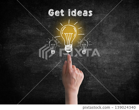 Hand point to light bulb. Creativity concept for good ideas 139024340
