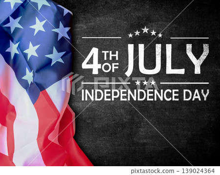 Text with happy independence day and usa flag on chalkboard Text with happy independence day and usa flag on chalkboard 139024364