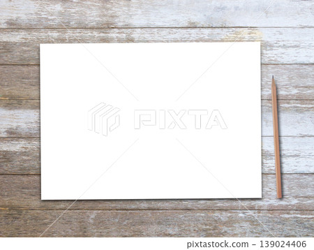 Office desk, white blank paper or notepad with brown pencil on wood table background. Office desk, white blank paper or notepad with brown pencil on wood table background. 139024406