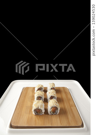Fresh Sushi Selection Japanese Cuisine. Traditional Japanese Sushi Meal Presentation. Fresh Sushi Selection Japanese Cuisine. Traditional Japanese Sushi Meal Presentation. 139024530