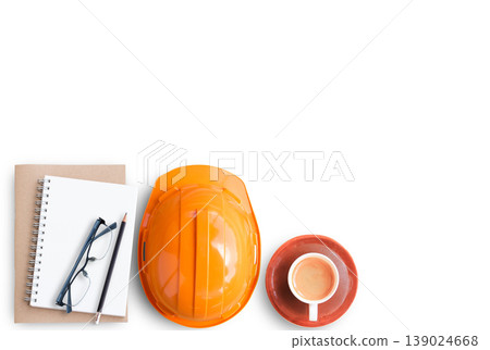 Top view with blank notebook and coffee 139024668