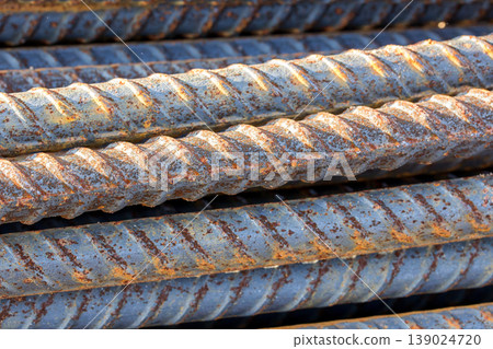 Close up steel rebar for reinforcement concrete Close up steel rebar for reinforcement concrete 139024720