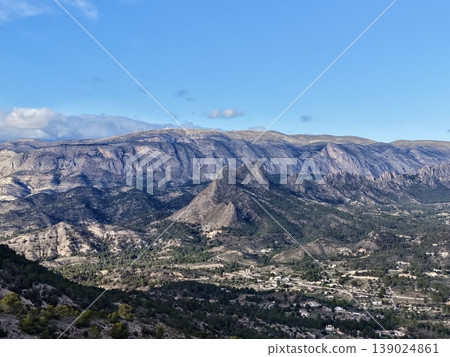 Distant Coast And Rugged Hills, Expansive Mountain Belt With Coastal Views And Textured Terrain 139024861