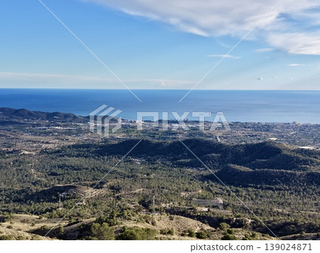 Expansive View Of Sea And Gentle Hills, Vast Seascape Featuring Rolling Hills And Scattered Villages Expansive View Of Sea And Gentle Hills, Vast Seascape Featuring Rolling Hills And Scattered Villages 139024871
