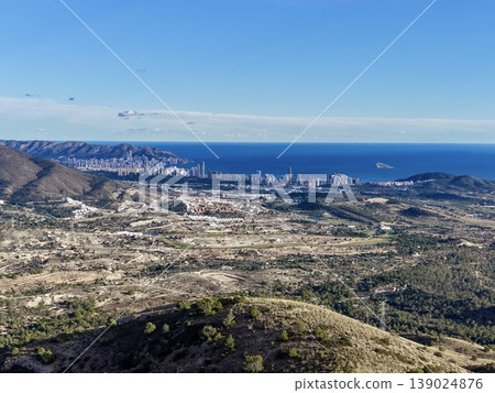 Technical Drone Photograph Highlighting Coastal Scenery With Transportation Layout And Bright Weather Technical Drone Photograph Highlighting Coastal Scenery With Transportation Layout And Bright Weather 139024876