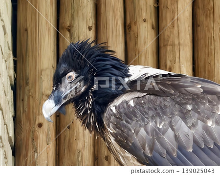 Young Vulture Resting. Young Vulture Calmly Resting On Wooden Ledge Within Protected Sanctuary Environment 139025043