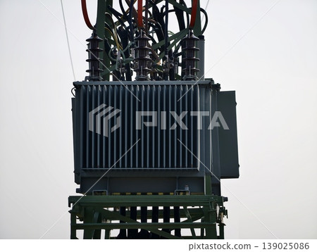 Closeup Of Industrial Outdoor Electrical Transformer Emphasizing Durability And Easy Maintenance 139025086