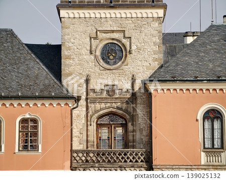 Graceful Stone Structure With Features. Architectural Beauty With Clock And Decorative Elements 139025132