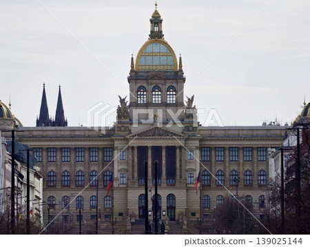 Neoclassical Museum Facade Featuring Dome And Columns Overlooking Bustling City Street At Dawn Neoclassical Museum Facade Featuring Dome And Columns Overlooking Bustling City Street At Dawn 139025144