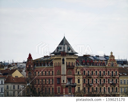 Prague Rooftop And Ornate Structures. Atmospheric View Of Prague With Decorative Rooftops And Turrets Prague Rooftop And Ornate Structures. Atmospheric View Of Prague With Decorative Rooftops And Turrets 139025170