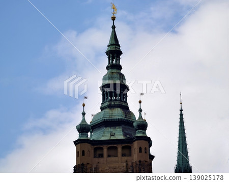 Elegant Tower Silhouette. Vertical Composition Highlights Craftsmanship And Gothic Tracery Features Elegant Tower Silhouette. Vertical Composition Highlights Craftsmanship And Gothic Tracery Features 139025178
