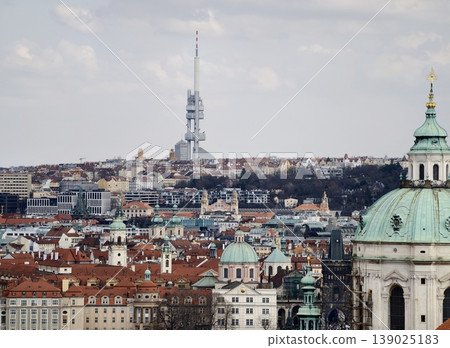 Expansive View Of Prague Highlighting Its Traditional Rooftops And Modern Highrise Buildings Expansive View Of Prague Highlighting Its Traditional Rooftops And Modern Highrise Buildings 139025183