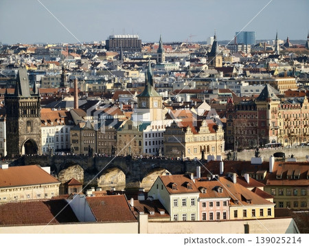 City Rooftop Panorama. Urban Skyline With Historic Features. Medieval District Textures In Cityscape View City Rooftop Panorama. Urban Skyline With Historic Features. Medieval District Textures In Cityscape View 139025214
