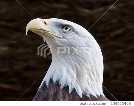 Dramatic Closeup Emphasizing Intricate Feather Textures And Commanding Stare Of Bald Eagle 139025406