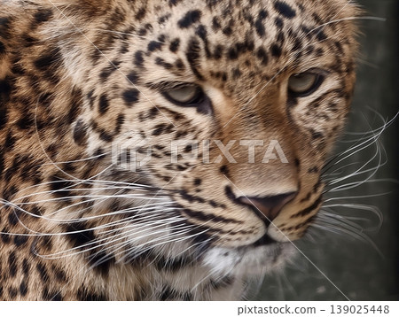 Serene Wild Cat. Peaceful Leopard With Detailed Markings. Calm Feline With Textured Fur And Peaceful Gaze Serene Wild Cat. Peaceful Leopard With Detailed Markings. Calm Feline With Textured Fur And Peaceful Gaze 139025448