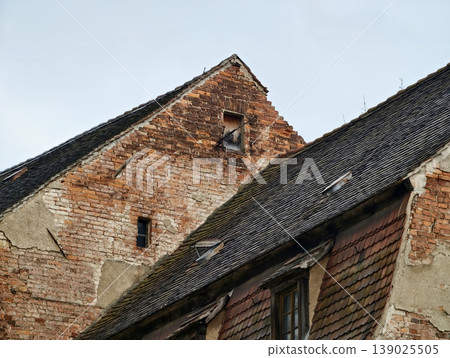 Ruined Building Scene. Derelict Architectural Features Revealing Passage Of Time And Urban Decay Signs Ruined Building Scene. Derelict Architectural Features Revealing Passage Of Time And Urban Decay Signs 139025505