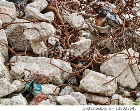 Corroded Metallic Fragments And Fragmented Waste Indicating Environmental Contamination Needs Repair 139025545