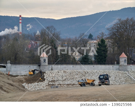Reshaping Embankments With Heavy Equipment While Managing Site Logistics And Protection Measures Reshaping Embankments With Heavy Equipment While Managing Site Logistics And Protection Measures 139025566