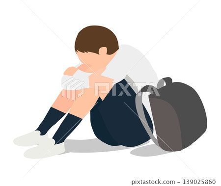 An illustration of a 6th grade elementary school student struggling with school refusal. An illustration of a 6th grade elementary school student struggling with school refusal. 139025860