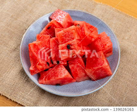 Pieces of watermelon served in a plate Pieces of watermelon served in a plate 139026163