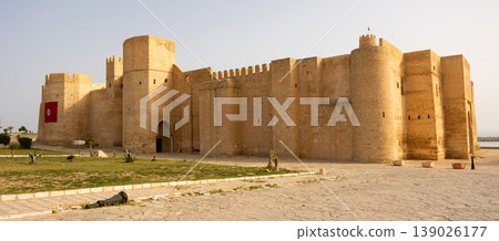 Monastir in Tunisia is an ancient city and popular tourist destination on Mediterranean Sea. Landscape view of main fortress of city Monastir in Tunisia is an ancient city and popular tourist destination on Mediterranean Sea. Landscape view of main fortress of city 139026177