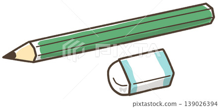 一支簡單的六角鉛筆和一塊簡單的普通橡皮。 139026394