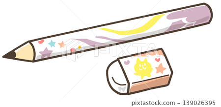 A round pencil with a handle and an eraser with a handle. A round pencil with a handle and an eraser with a handle. 139026395