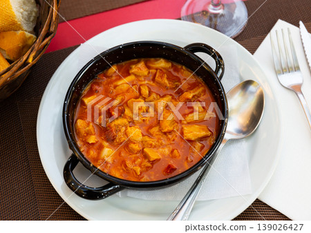 Nice plate of callos a la catalana served with chickpeas and chorizo Nice plate of callos a la catalana served with chickpeas and chorizo 139026427