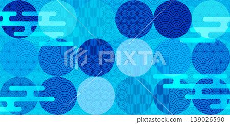 Blue traditional Japanese pattern circle and cloud background image 139026590