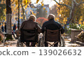 Old people couple on wheelchair travel together. 139026632