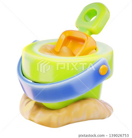 sand bucket 3d render icon, Summer illustration sand bucket 3d render icon, Summer illustration 139026753