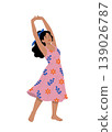 Cheerful Woman Stretching in Floral Summer Dress Flat Illustration 139026787