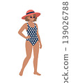 Fashionable Woman in Swimsuit with Sun Hat and Sunglasses Illustration 139026788