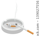 An illustration of a cigarette placed in an ashtray. 139027556