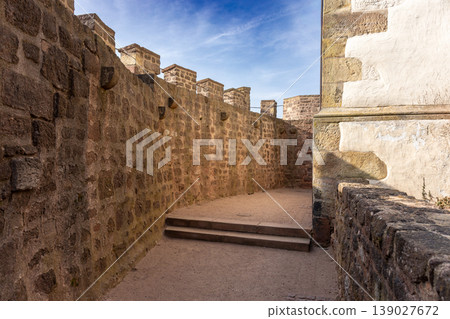 Ancient Stone Fortress Corridor Perspective Historic Architecture Travel Landmark Europe Ancient Stone Fortress Corridor Perspective Historic Architecture Travel Landmark Europe 139027672