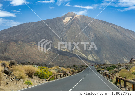 Scenic Mountain Volcano Landscape With Open Asphalt Road Under Blue Sky 139027783