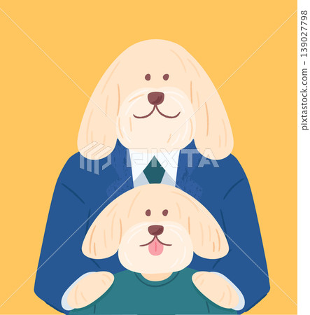 Labradoodle father and baby dog cute character illustration 139027798