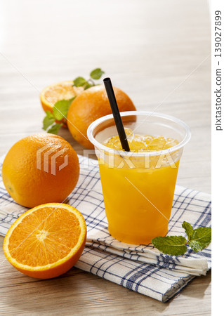 Orange juice with ice - a café-style drink image. Orange juice with ice - a café-style drink image. 139027899