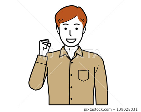 Facing forward. A young man in a dress shirt making a victory pose. Part 2 Facing forward. A young man in a dress shirt making a victory pose. Part 2 139028031
