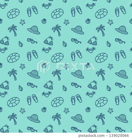 Beach, summer, resort, ocean motif seamless pattern, hand-drawn line art 139028066