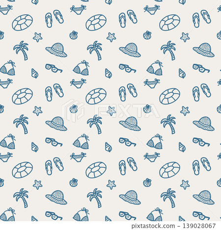 Simple, hand-drawn seamless pattern material featuring summer beach motifs (resort/sea). 139028067