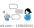An illustration of a woman with a troubled expression talking to an AI robot. 139028101
