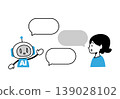 An illustration of a woman interacting with an AI robot. 139028102