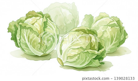 A soft watercolor illustration of fresh, vibrant lettuce, featuring natural materials with a gentle touch. A soft watercolor illustration of fresh, vibrant lettuce, featuring natural materials with a gentle touch. 139028133