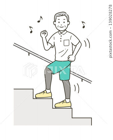 Illustration of a middle-aged man cheerfully climbing the stairs Illustration of a middle-aged man cheerfully climbing the stairs 139028278